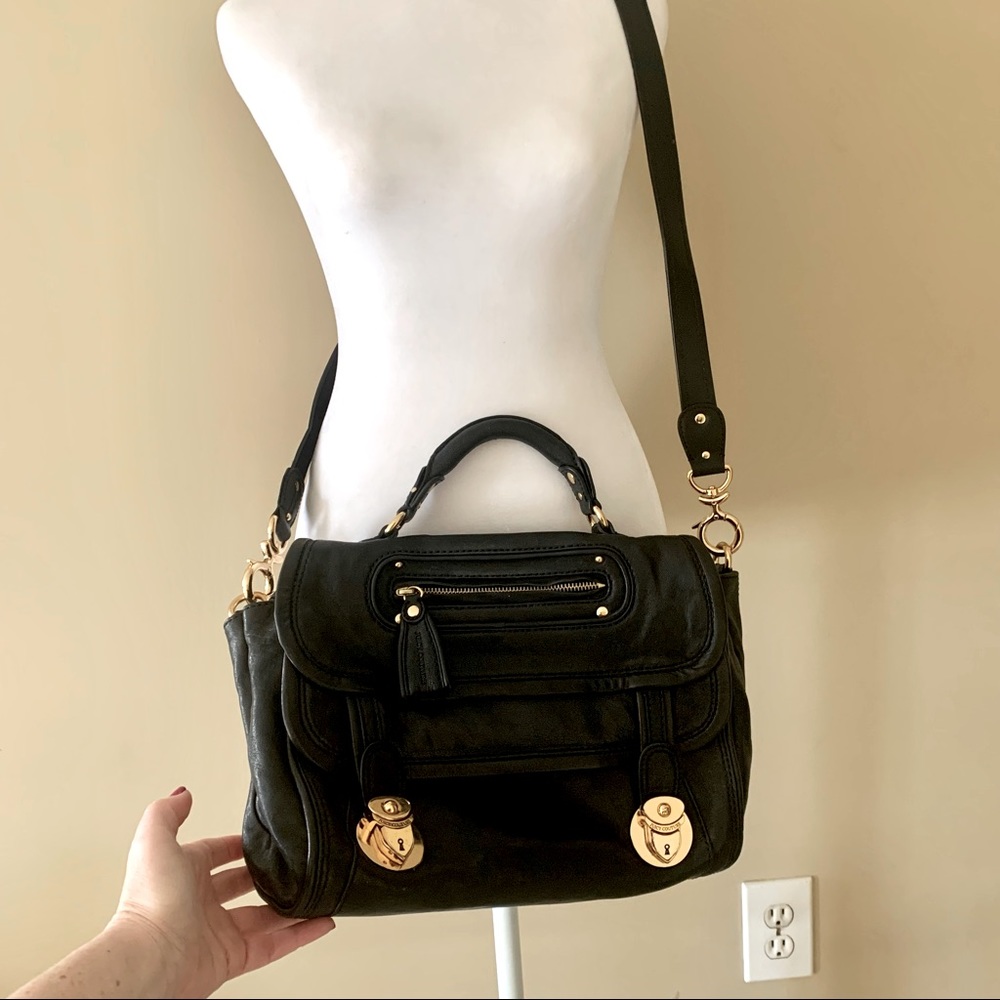 Juicy Couture Black gorgeous leather satchel crossbody handbag w/ gold hardware - Picture 16 of 16